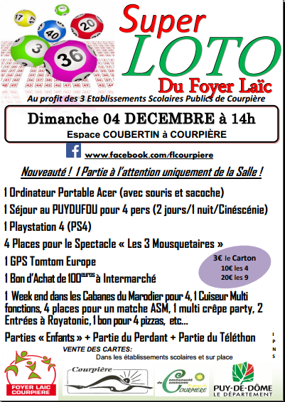 Traditionnel Loto au profit des 3 établissements scolaires publics de Courpière
