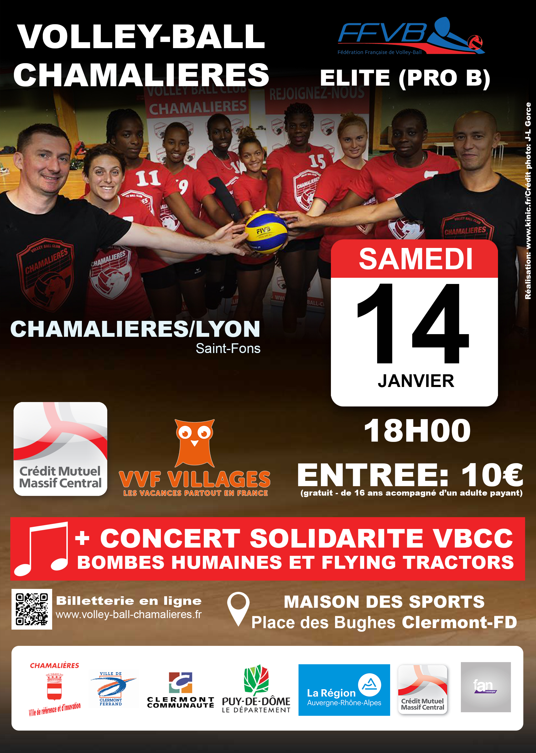 Volley: VBC Chamalières/Lyon Saint-Fons + Concerts Les Bombes Humaines et Flying Tractors